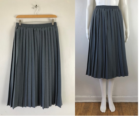 Vintage Pleated Twill Skirt 80s Gray Knife Pleats Skirt | Etsy