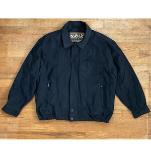 Vintage Mens Black Faux Suede Jacket Size XL 1990s Microfiber