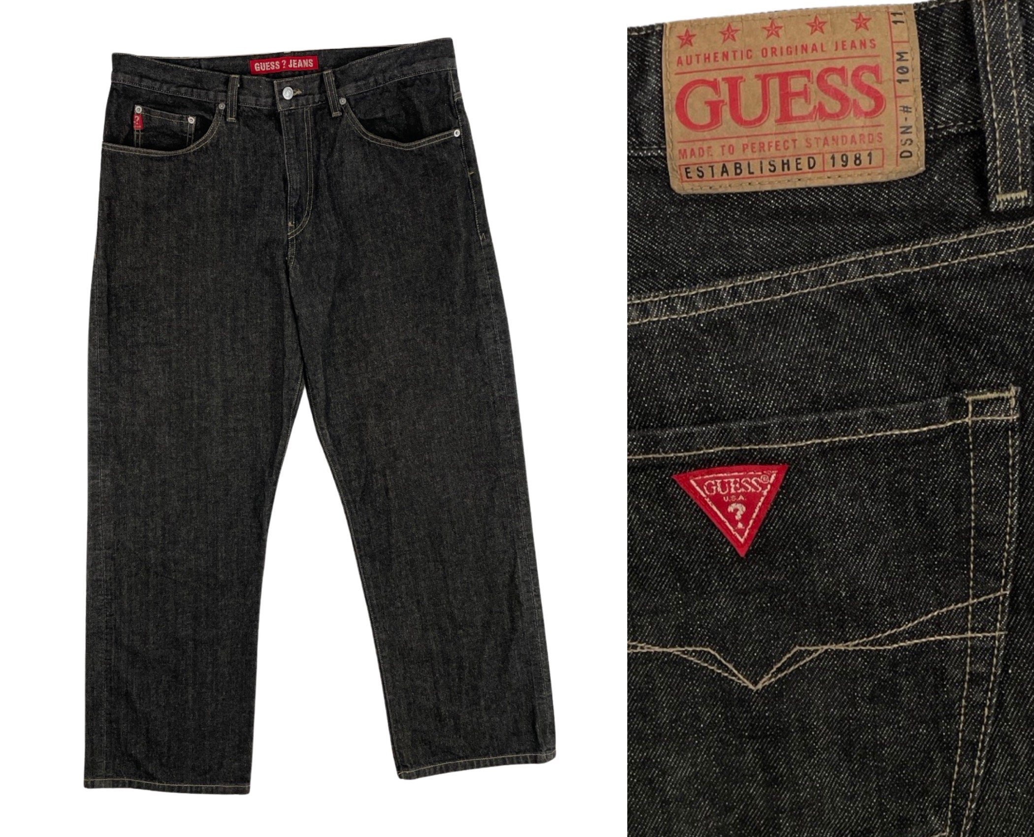 Vintage Mens Guess Jeans 90s Black Stone Wash Denim Jeans Mens Size 38x32  38 Waist 32 Inseam 