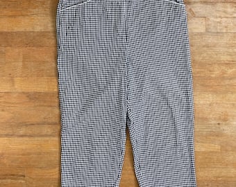 Capri vintage in cotone a quadri, taglia XL, vita 35", pantaloni capri corti Talbots a quadri anni '90, neri e bianchi