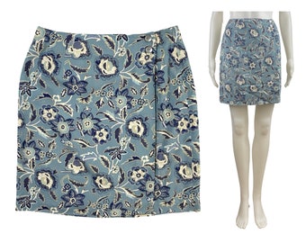 Vintage Mini Wrap Skirt | 90s Blue Floral Skirt | Womens Size XXS | 24" Waist