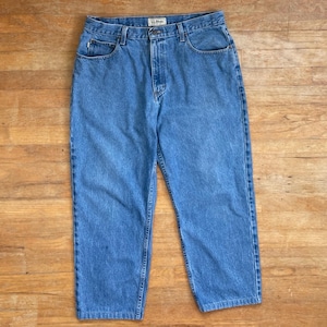 Vintage Mens LL Bean Jeans Size 34x26 1990s Light Wash Relaxed Fit Denim | 34 Waist 26 Inseam