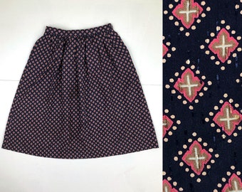 Vintage Geometric Print Skirt | 70s Evan Picone Skirt with Pockets | Womens Size Small | 27" Waist