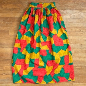 Vintage 1960s Maxi Skirt Size Small 27&quot; Waist 60s Patchwork Print Rayon