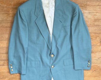 Vintage Mens Wool Blend Blazer Size 42R/43R 70s Aqua Blue Sport Coat Suit Jacket