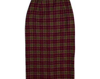 Vintage Plaid Wool Skirt Womens Size XS | 25" Waist | 1980s Twill Tartan Maxi