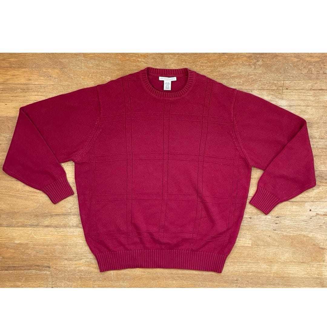   綿素材セーター大きいsize XXL チェック赤 ヴィンテージ メンズ コットン チェック柄 セーター サイズ XL 1990
