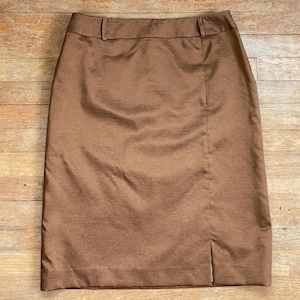 Vintage koperbruine rok maat large 31" taille jaren 90 gemaakt in Italië polysatijn rechte snit