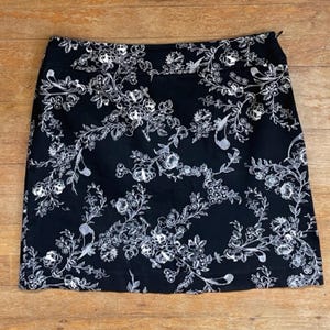 Vintage Floral Mini Skirt Size Large 31&quot; Waist 90s Twill Cotton Skirt Black