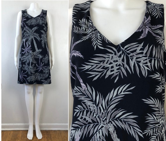 Vintage Palm Tree Dress | 90s Tropical Print Fine… - image 1