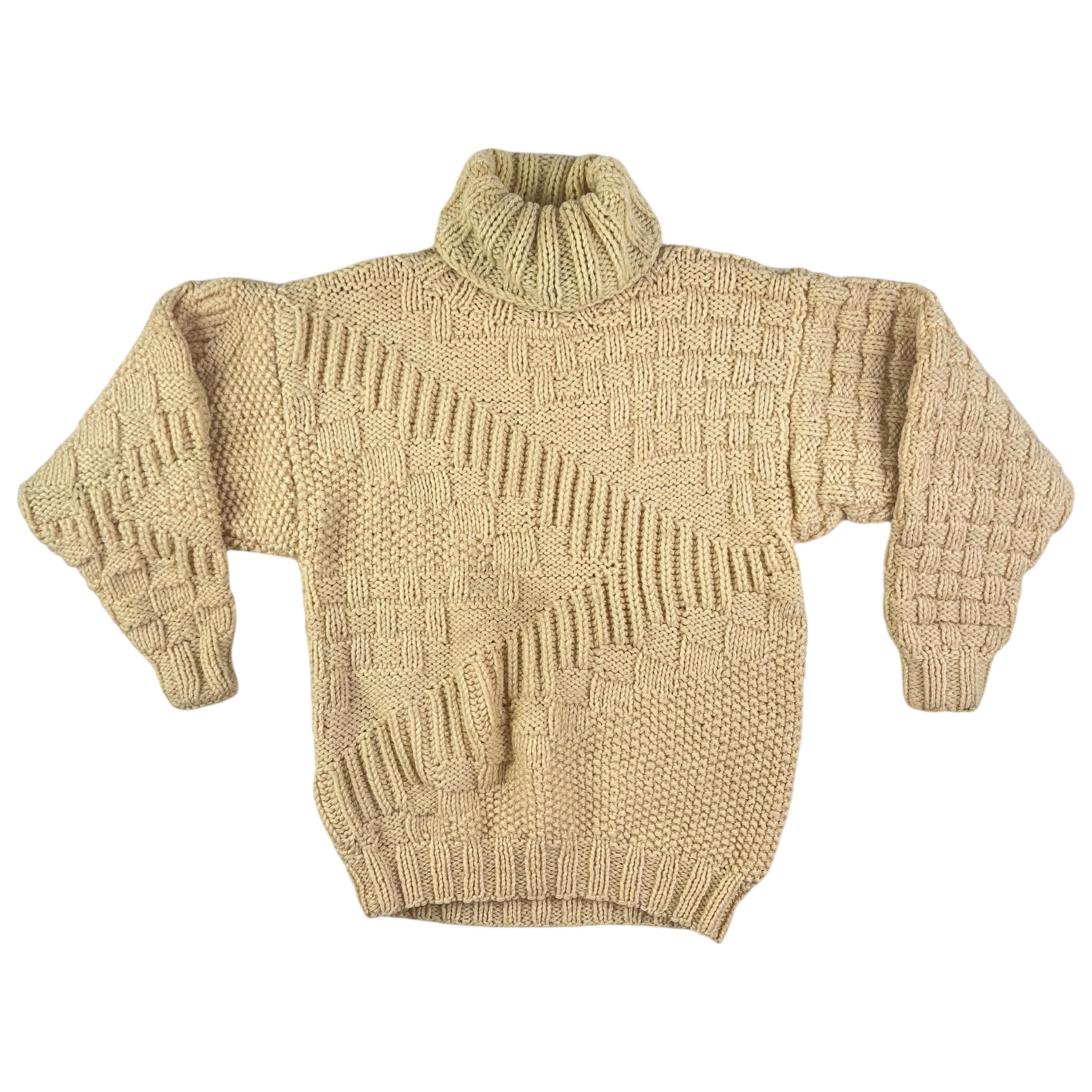 Vintage Hand Knit Chunky Wool Sweater Womens Size Medium | 1970s Ribbed Fisherman Turtleneck