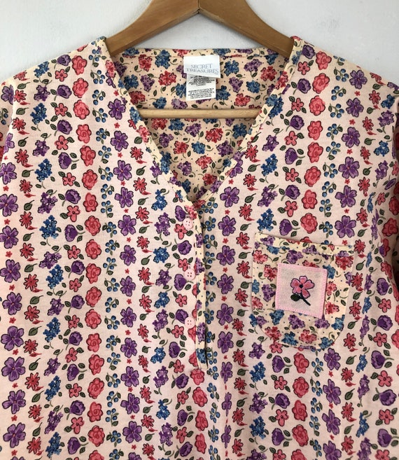 Vintage Floral Night Shirt | 90s Vanity Fine Knit… - image 4