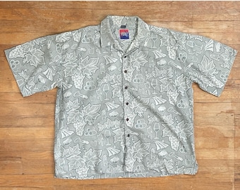 Vintage Mens Hawaiian Shirt Size XXL Wine & Grape Vineyard Print 90s Cotton/Rayon