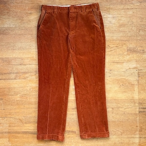 Pantalones de pana vintage para hombre, color marrón óxido, con ribete de cuero, talla 32x30, marca Orvis, años 90.