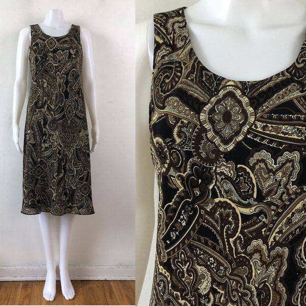Vintage Paisley Print Dress | 90s Sleeveless Crepe Wiggle Dress | Womens Size Small