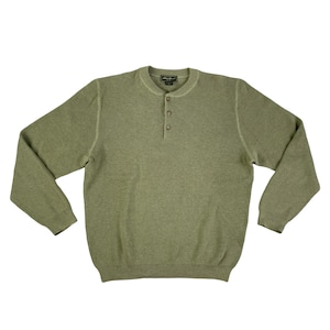 Vintage Mens Cotton Sweater Size Medium | 1990s Moss Green Ribbed Crew Neck
