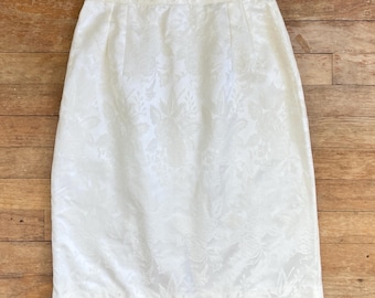 Vintage Jacquard Blumen Rock Größe S 27-28 "Taille 1980er Jahre Elfenbein Blumenmuster Gerader Schnitt