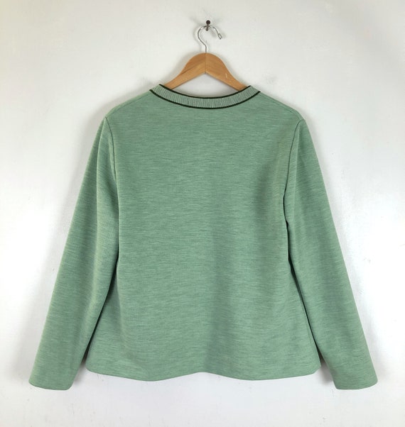 Vintage Poly Knit Jacket | 60s Handmade Green Lig… - image 5