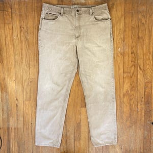 Vintage Mens Beige Jeans Size 40x34 1990s LL Bean Worn In Classic Fit Colored Denim 40 Waist x 34 Inseam