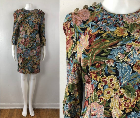 Vintage Floral Print Dress | 80s Rayon Sheath Mini