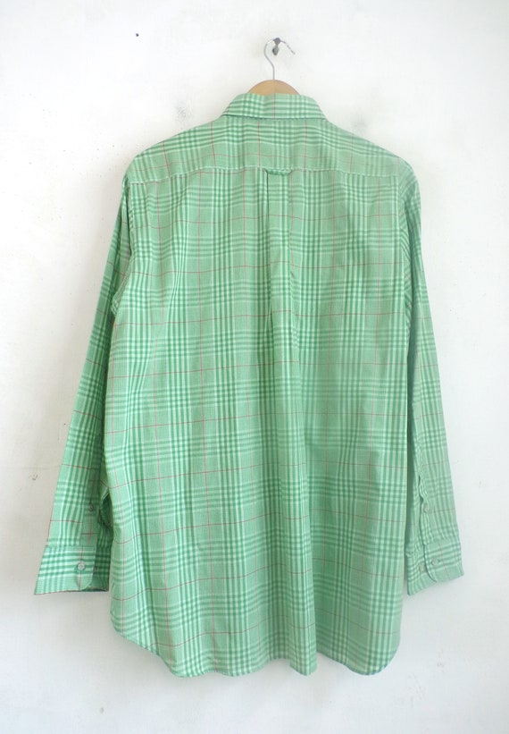 Vintage Mens Plaid Shirt Size Large | 70s Green T… - image 6