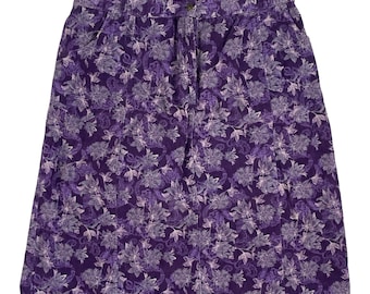 Vintage Floral Corduroy Skirt Plus Size 2X/3X (22W) | 42-45" Waist | 1990s Purple Waled Cotton with Pockets