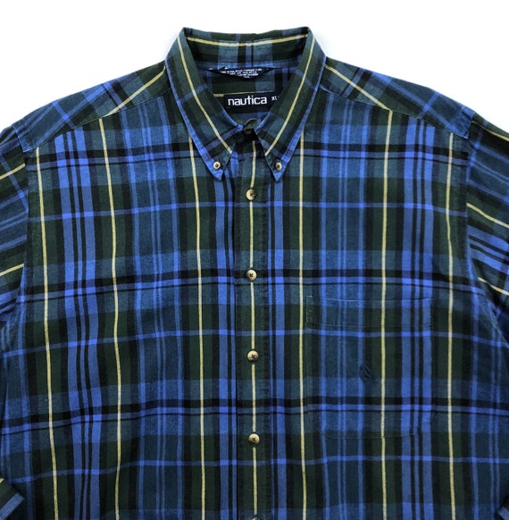 Vintage Mens Plaid Shirt | 90s Nautica Tartan Cot… - image 3