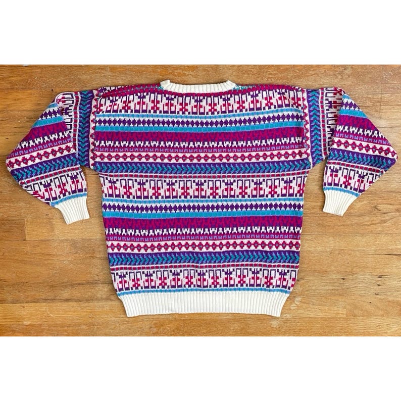 Vintage Fair Isle Sweater Womens Size Medium/Large | 1980s Knit Acrylic Crew Neck image 4