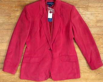 Vintage Deep Pink Silk Blazer Womens Size Small 90s Sport Coat Suit Jacket