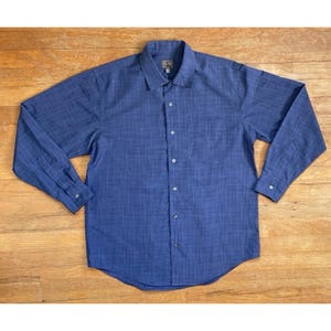 Vintage Mens Calvin Klein Shirt Size Medium/Large 1990s Blue Plaid Button Down Collared