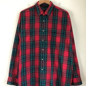 Vintage Mens Plaid Shirt 80s Tartan Lightweight Cotton Blend Button ...