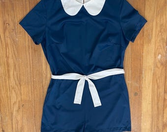Vintage 1960s Lingerie Romper Size 34 (Small) 60s Vanity Fair Belted Nylon Playsuit