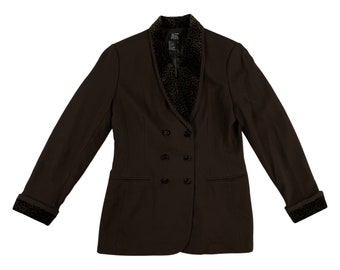 Vintage Leopard Velvet Blazer Womens Size Small | 90s Double Breasted Crepe Sport Coat Suit Jacket