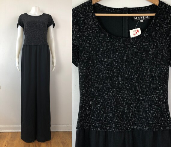 Vintage Black Glitter Jumpsuit | 80s Wide Leg Fanc