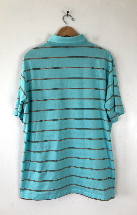 Vintage Mens Striped Polo Shirt | 80s Blue Fine K… - image 5