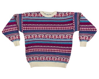 Vintage Fair Isle trui damesmaat medium/Large | Jaren 80 gebreide acryl ronde hals