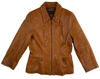 Vintage Leather Motorcycle Jacket, Womens Size XS/Small, 1990s Honey Brown Moto Jacket, Leather Coat with Pockets
