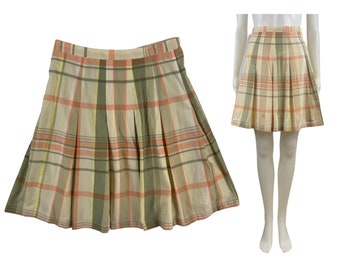 Vintage Plaid Mini Skirt | 90s Pleated Cotton Skirt | Womens Size XS | 25" Waist