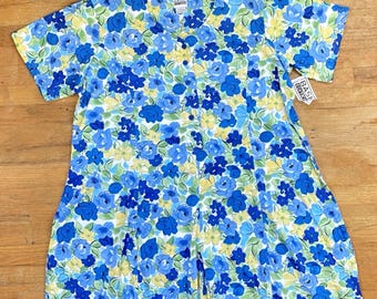 Mono vintage floral de talla grande 2X, de mezcla de algodón y punto con estampado floral de los años 90