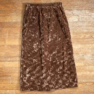 Vintage Brown Crushed Velvet Skirt Size Small 28&quot; Waist 1970s Handmade Midi