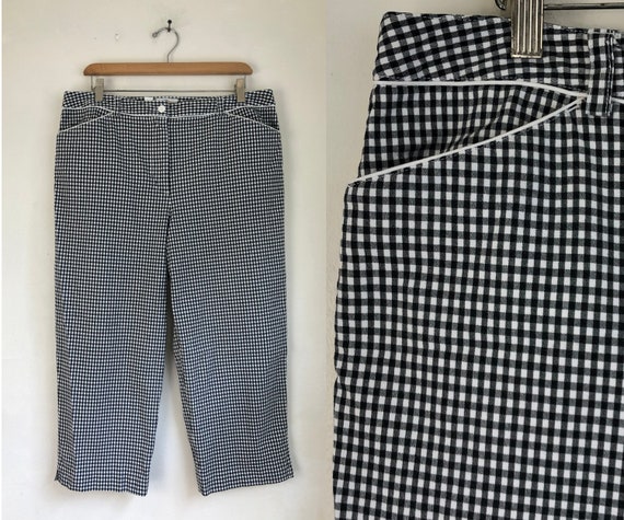 Vintage Checkered Cotton Capris 90s Talbots Black & White Plaid