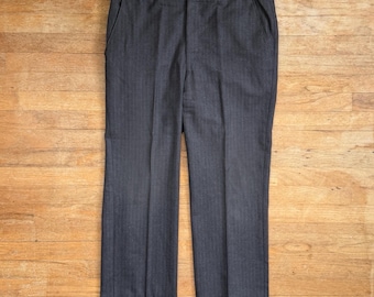 Vintage Mens Wool Pinstripe Pants Size 32x26 1970s Cropped Steel