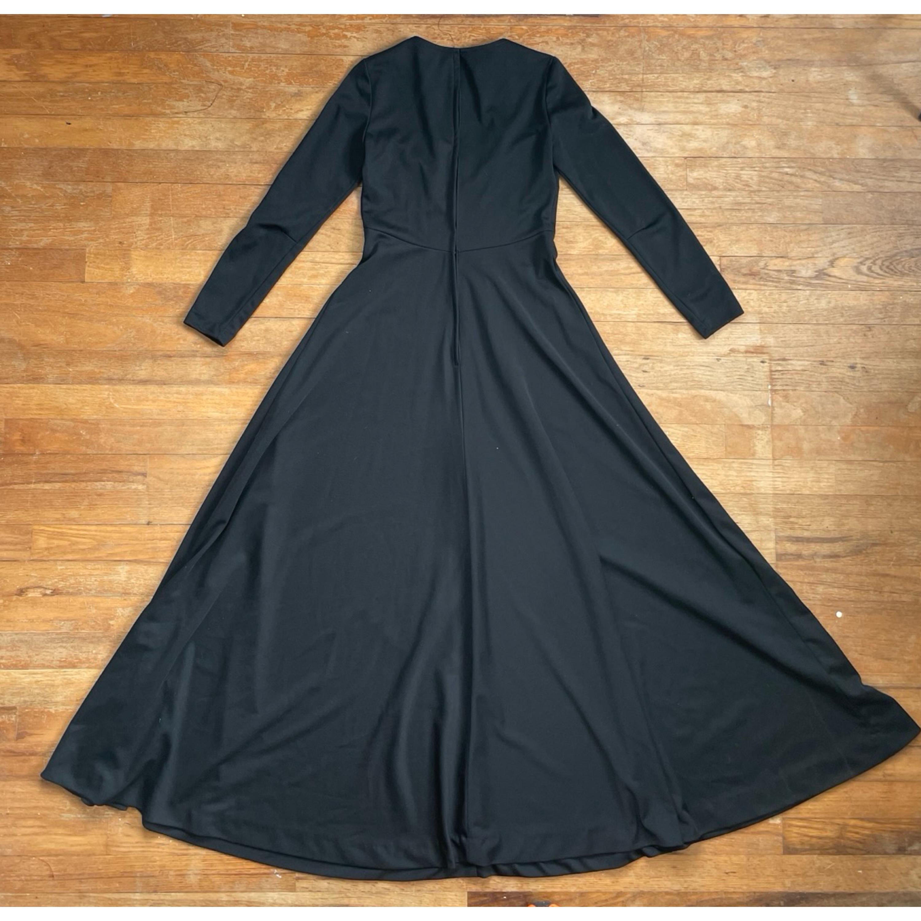 Vintage 1960s Black Maxi Dress Size XXS 60s Fine Poly Knit Long