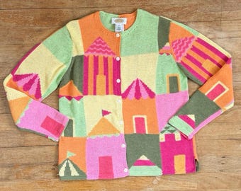 Cardigan vintage colorato a forma di tenda da spiaggia, taglia piccola, anni '90, Talbots Knit