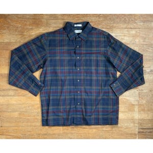 Vintage Colorful Plaid Shirt Size Large 1980s Lightweight Button Down Collared