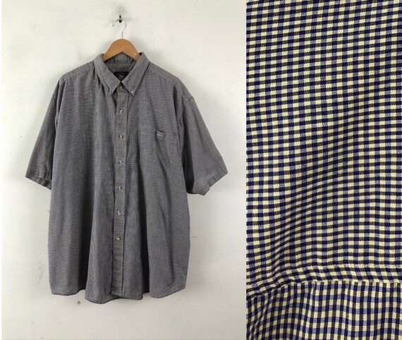 Vintage Mens Plaid Shirt | 90s Micro Plaid Button