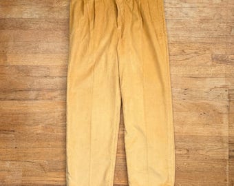 Vintage Mens Double Pleated Tan Corduroys Size 34x30 Waled Pants Trousers