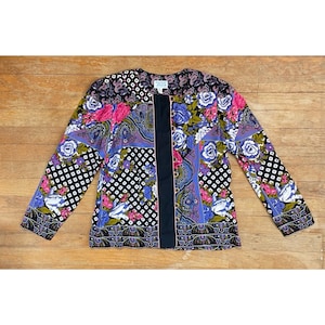 Vintage Floral & Paisley Bluse Damen Größe Medium 1980er Jahre Button Down Viskose Top
