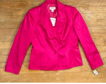 Vintage Bright Pink Blazer Womens Size Small Cotton/Silk Sport Coat Suit Jacket
