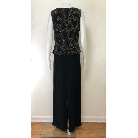 Vintage Black Maxi Dress with Glitter Leaves | 90… - image 9